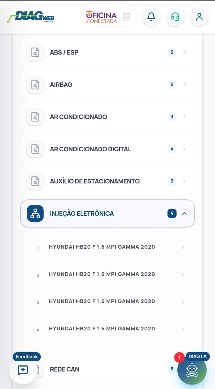 Diagweb: materiais de injeção eletrônica do veículo