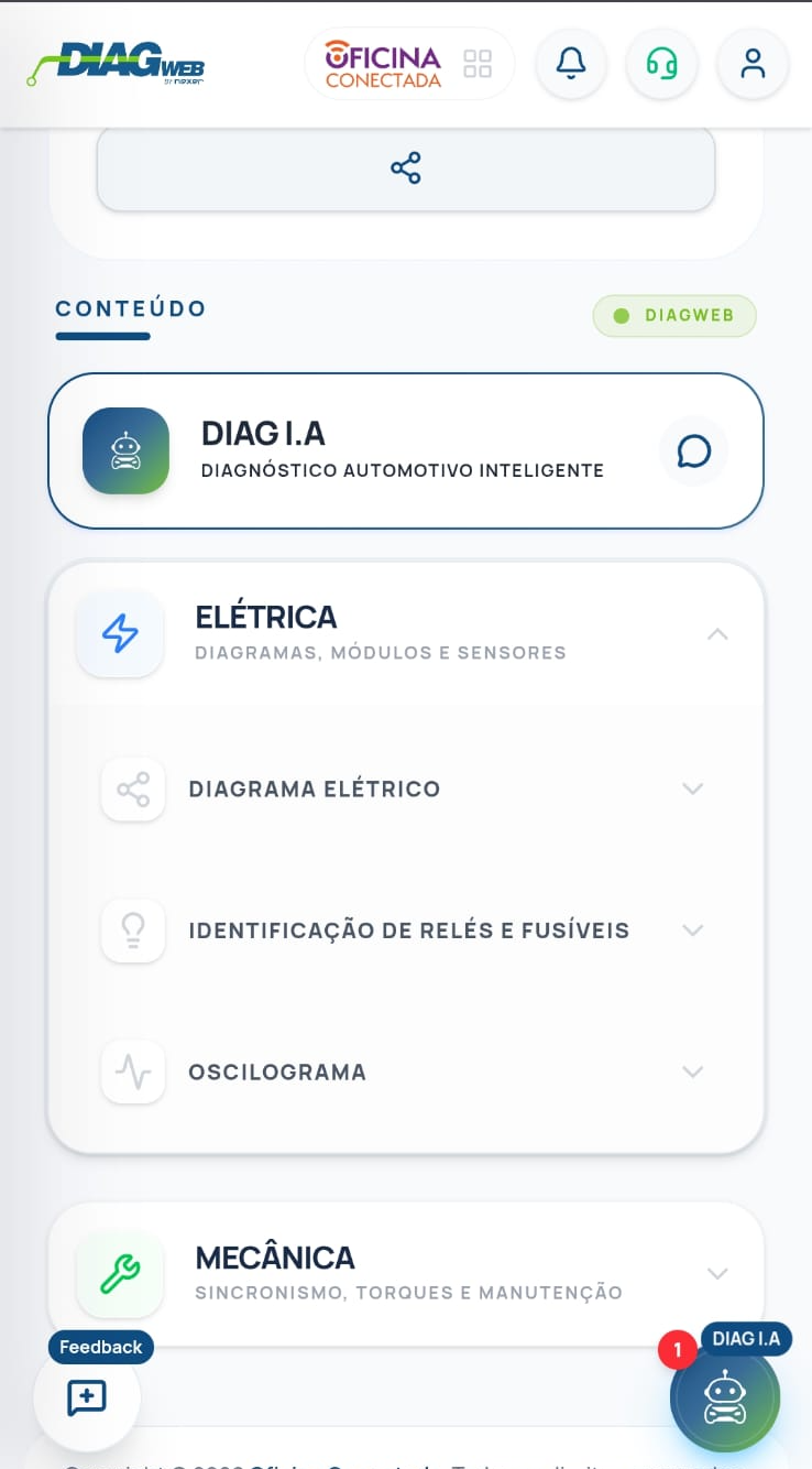 Diagweb: conteúdo do veículo com acesso ao Diag IA