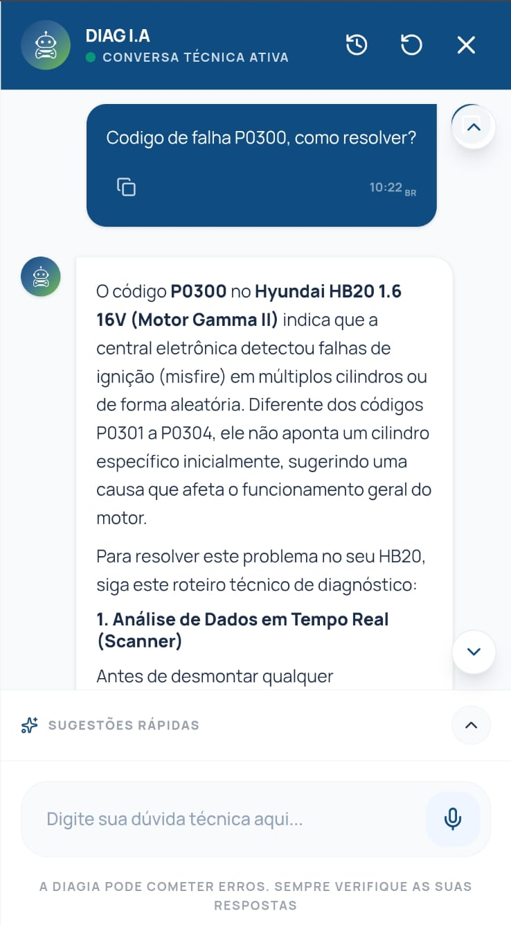 Diag IA: resposta estruturada para o código P0300