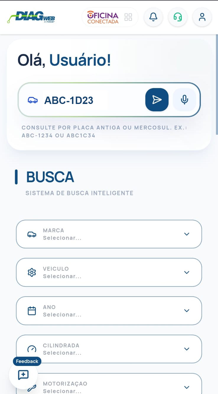 Diagweb: pesquisa do veículo pela placa ABC1D23